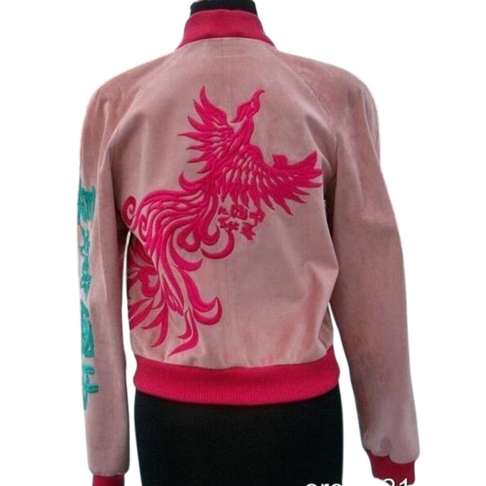 Donald Pliner Suede Leather Bomber Jacket Coat Embroidery New Lined NWT $1500 - Picture 3 of 8